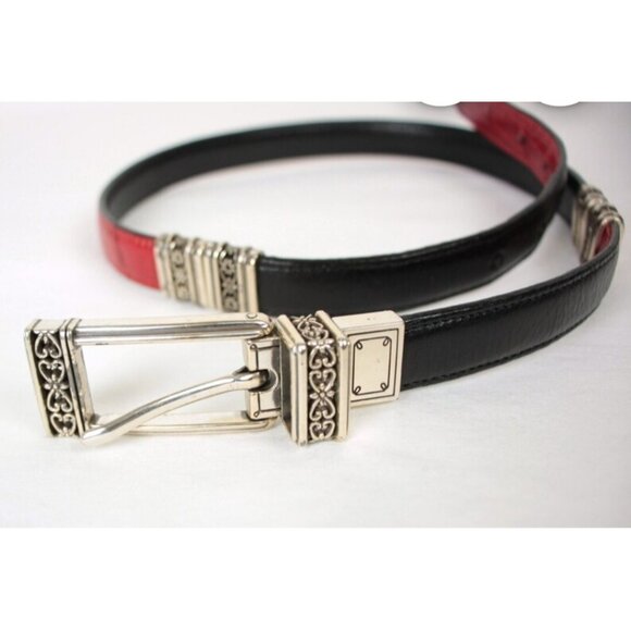 vintage reversible belt women's black and red silver tone Size L/34 - Picture 3 of 13